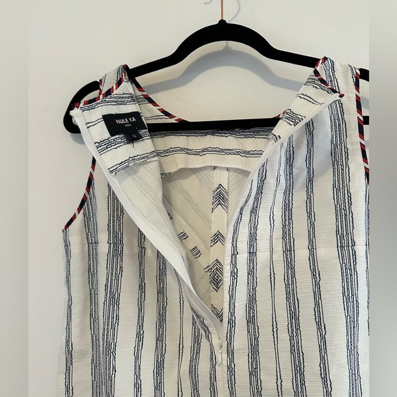 Paule Ka white shift midi dress w/ navy lines + colored trim - 42 (FR)/ US 8/10 - Picture 8 of 9